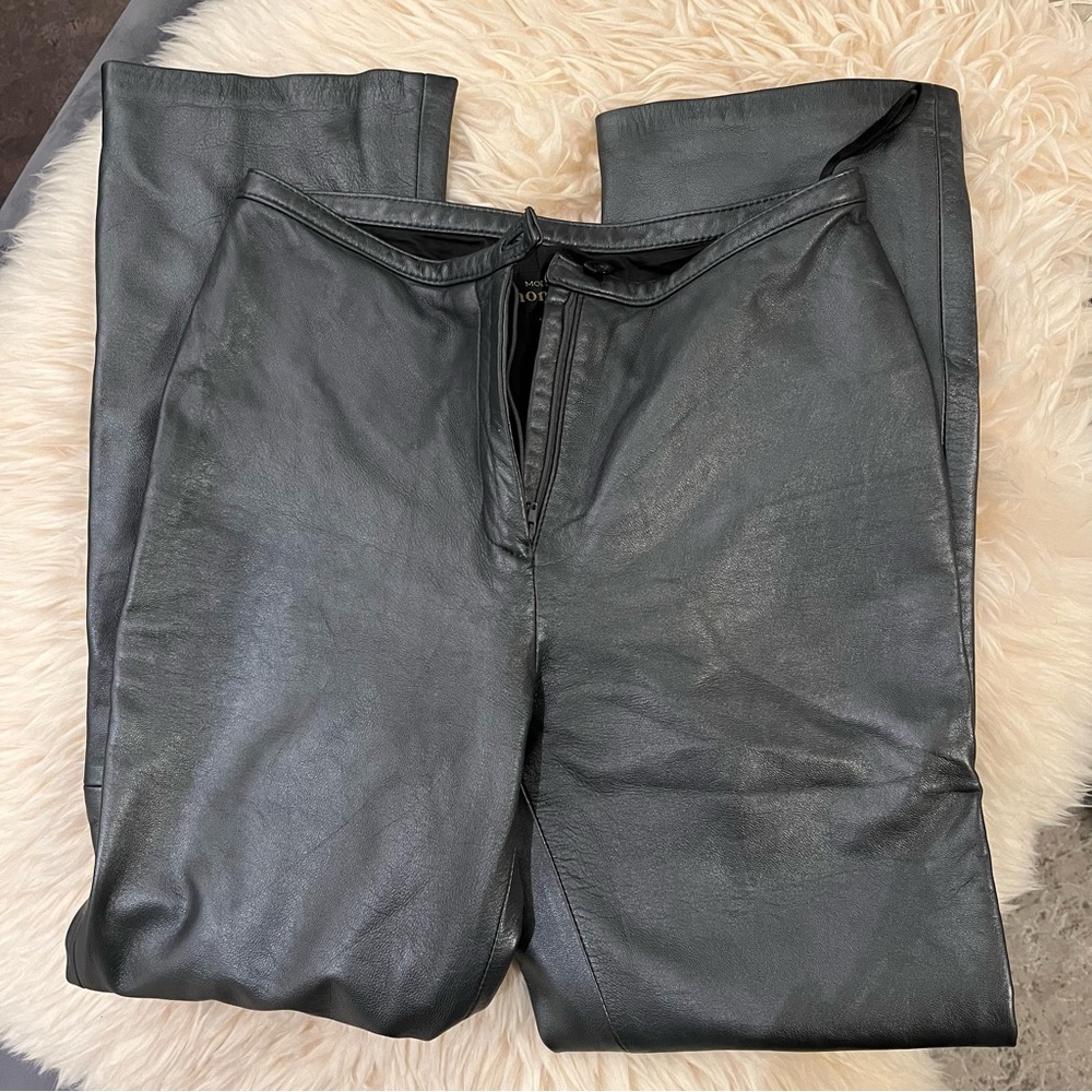 Metallic Grey Leather Pants